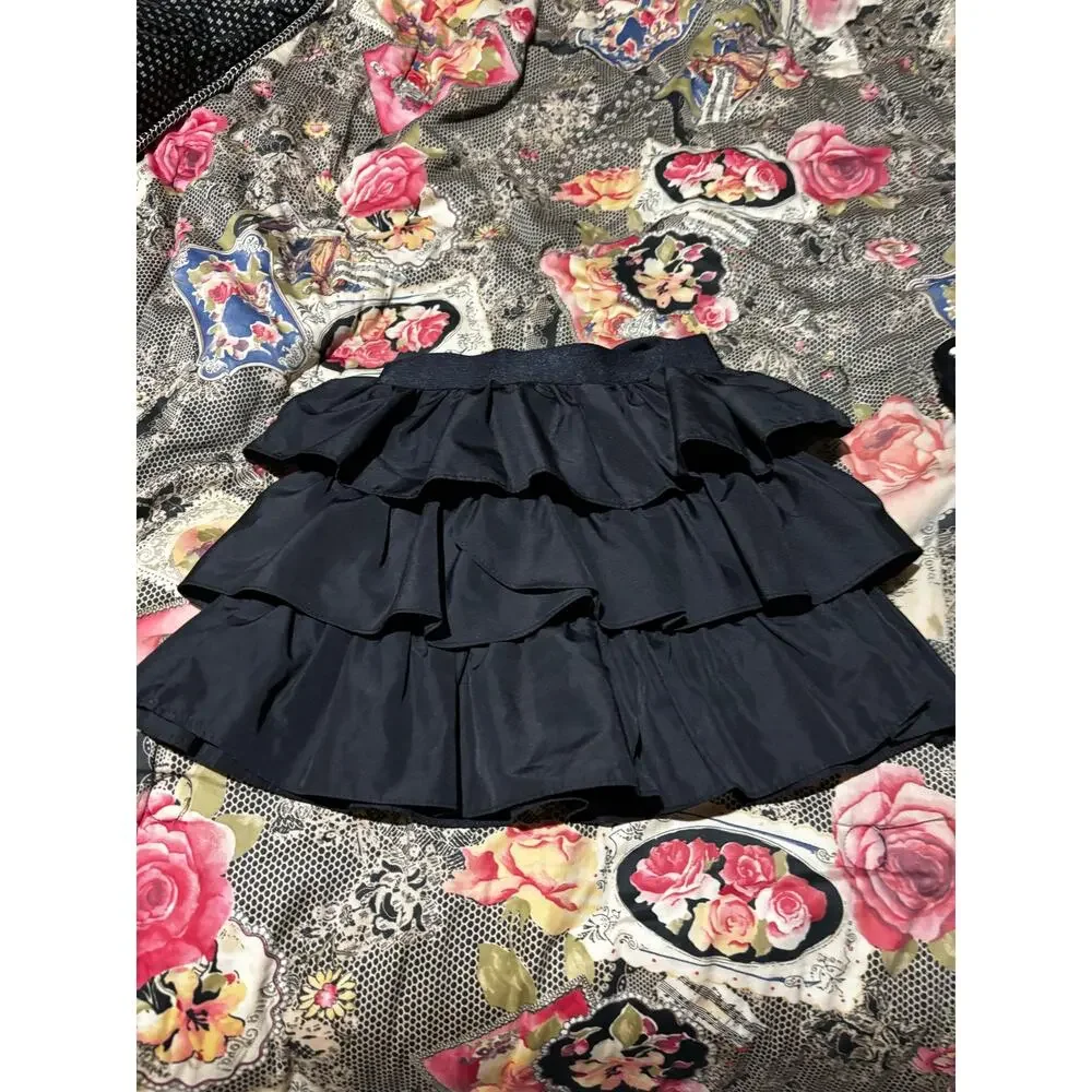 Ralph Lauren blue label 6x black elastic waist multi tier ruffle skirt black euc